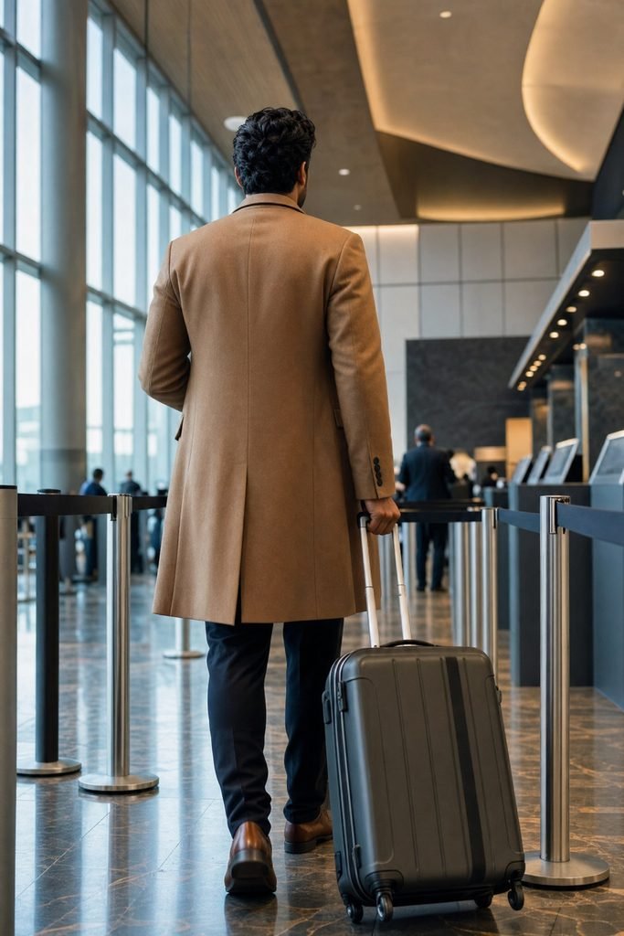 Viajero en la fila prioritaria de documentación con la tarjeta Banorte United Universe